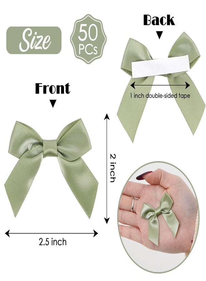 AIMUDI Sage Green Satin Ribbon Bows 2" Self Adhesive Satin Bows for Gift Wrapping Premade Ribbon Bows with Double-Sided Tape for Making Crafts Baby Shower Birthday Party Wedding Decorations, 50 PCs - Image 2
